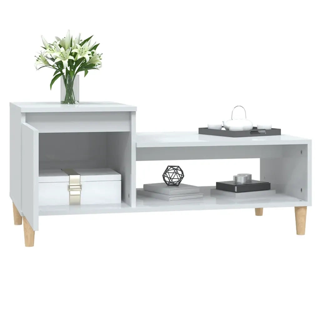 Tavolino da Salotto Bianco Lucido 100x50x45cm Legno Multistrato 821126