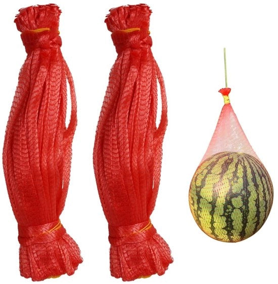 Rete per meloni 100 pezzi - Melone sospeso con corda - Tasche di protezione appese - Adatto anche per zucche - Materiale PP - Respirante e resistente alla rottura - Rete per frutta