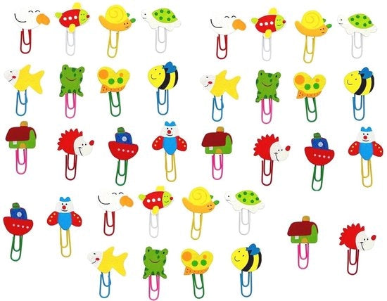 Bladwijzers per Animali 36 pezzi - Bladwijzers Colorati - Clip in Legno - Disegno Animale - Gadget Carino - Ideale per Feste
