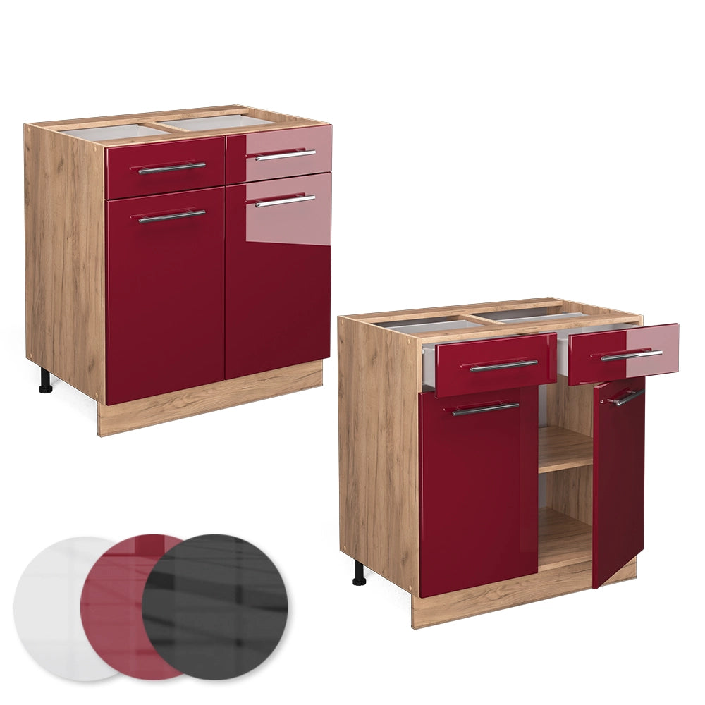 Vicco Mobiletto base per cucina Rosso bordeaux lucido 80 cm senza piano di lavoro