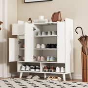 Mobile contenitore moderno con ripiani regolabili e gambe in legno massiccio, bianco, H99 x L90 x P35 cm
