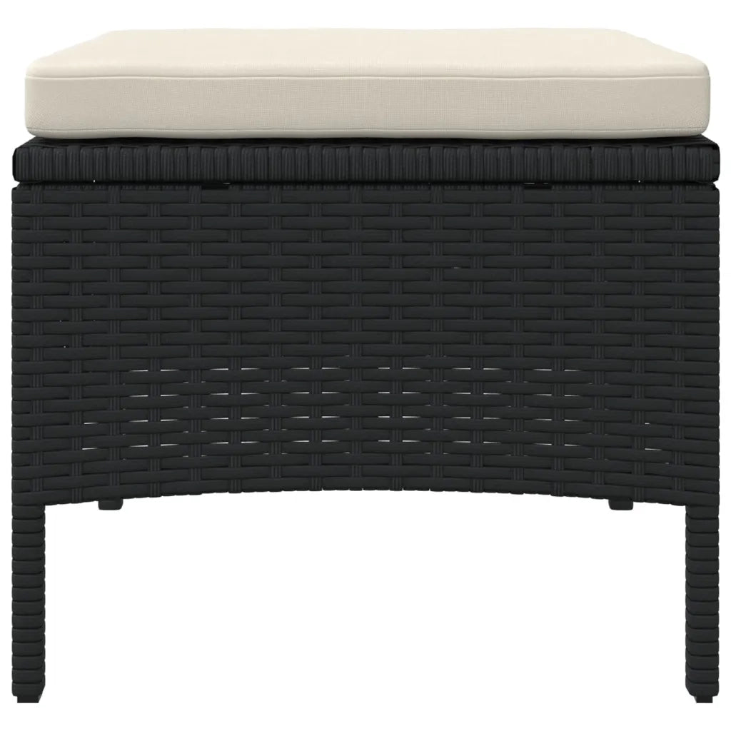 Divano Giardino 2 Posti con Tavolo e Sgabelli Nero Polyrattan