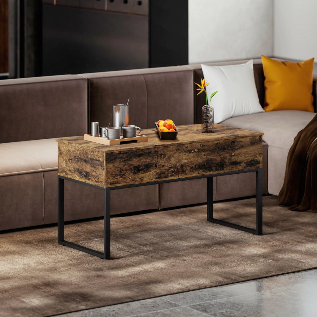 Tavolino da caff¨¨ elevabile con piano scorrevole ¨C zephmum ¨C 100x45x67 cm marrone r¨²stico
