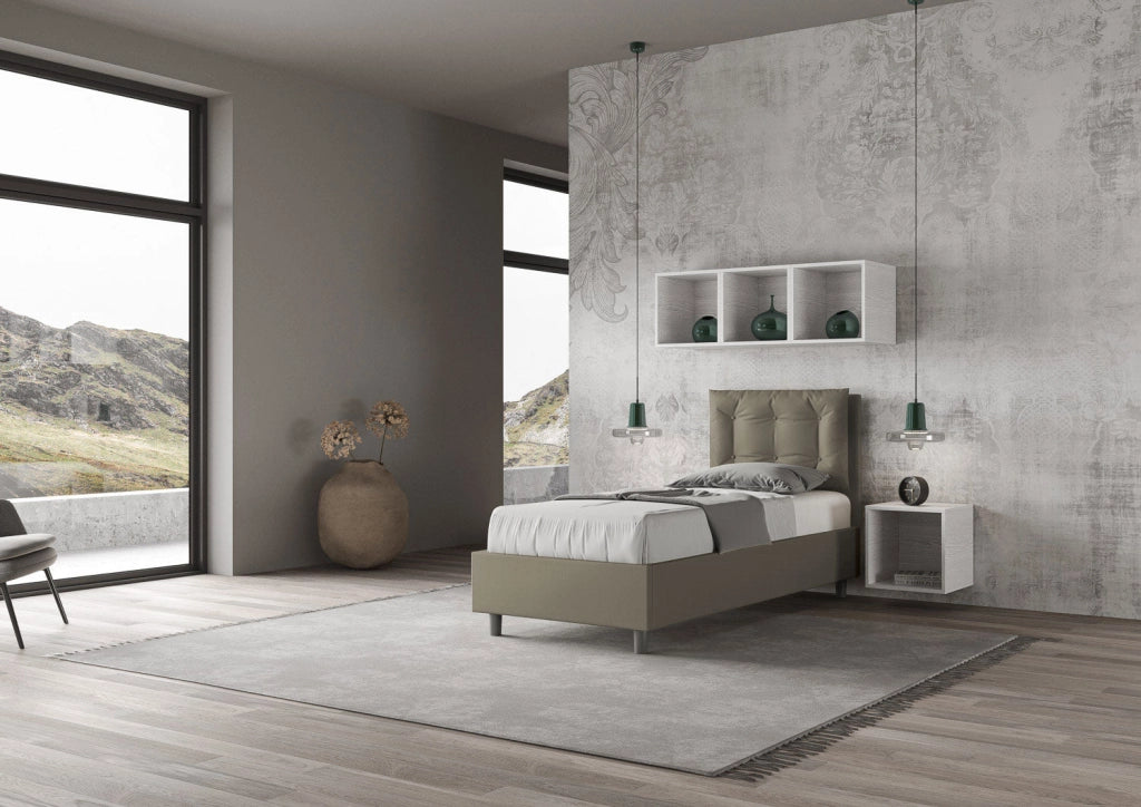 Letto singolo senza rete imbottito 80x190 similpelle tortora Annalisa