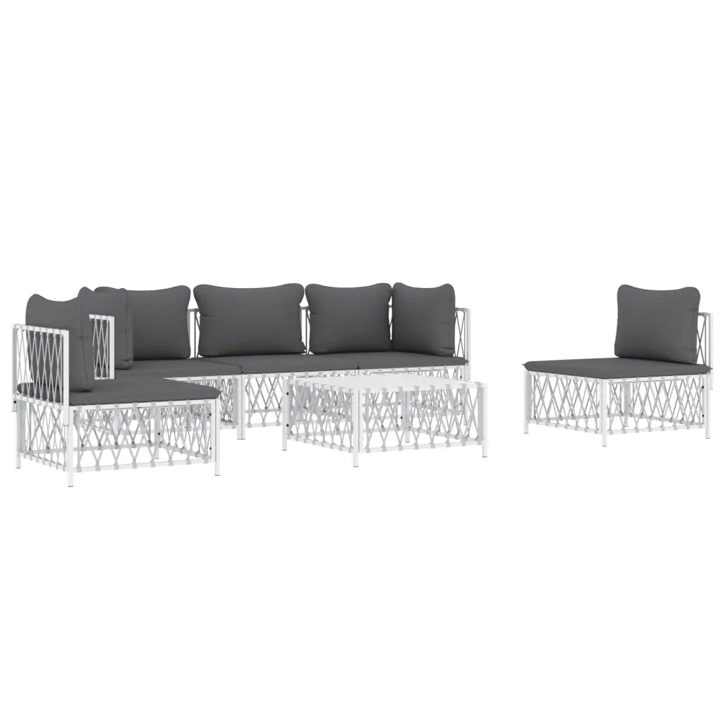 Set Salotto da Giardino 6 pz con Cuscini in Acciaio Bianco 3186840