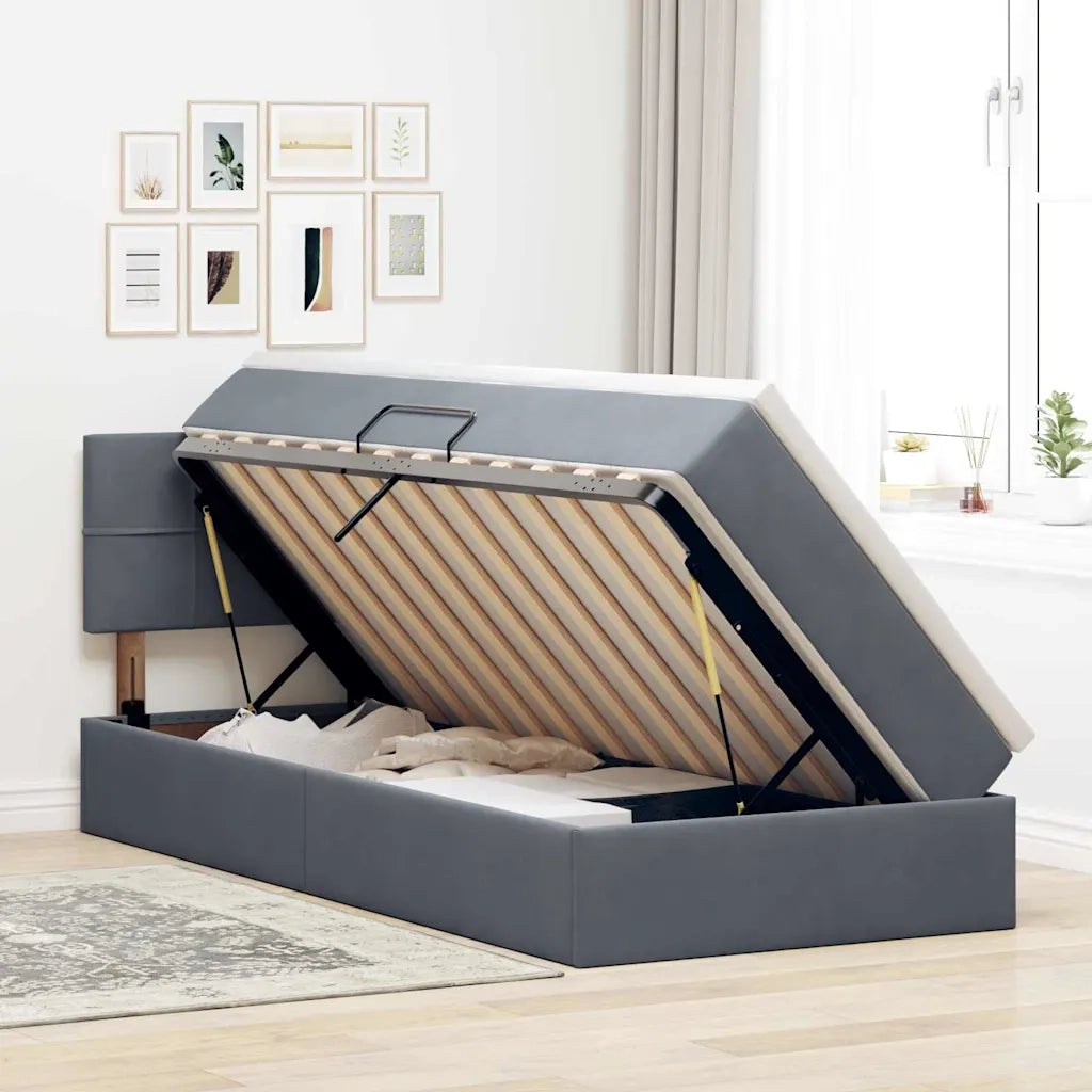 Letto con contenitore LED e materasso Grigio Scuro 90 x 200 cm