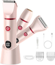 Scheerappareto elettrico 3 in 1 per uso femminile, impermeabile IPX6, colore rosa