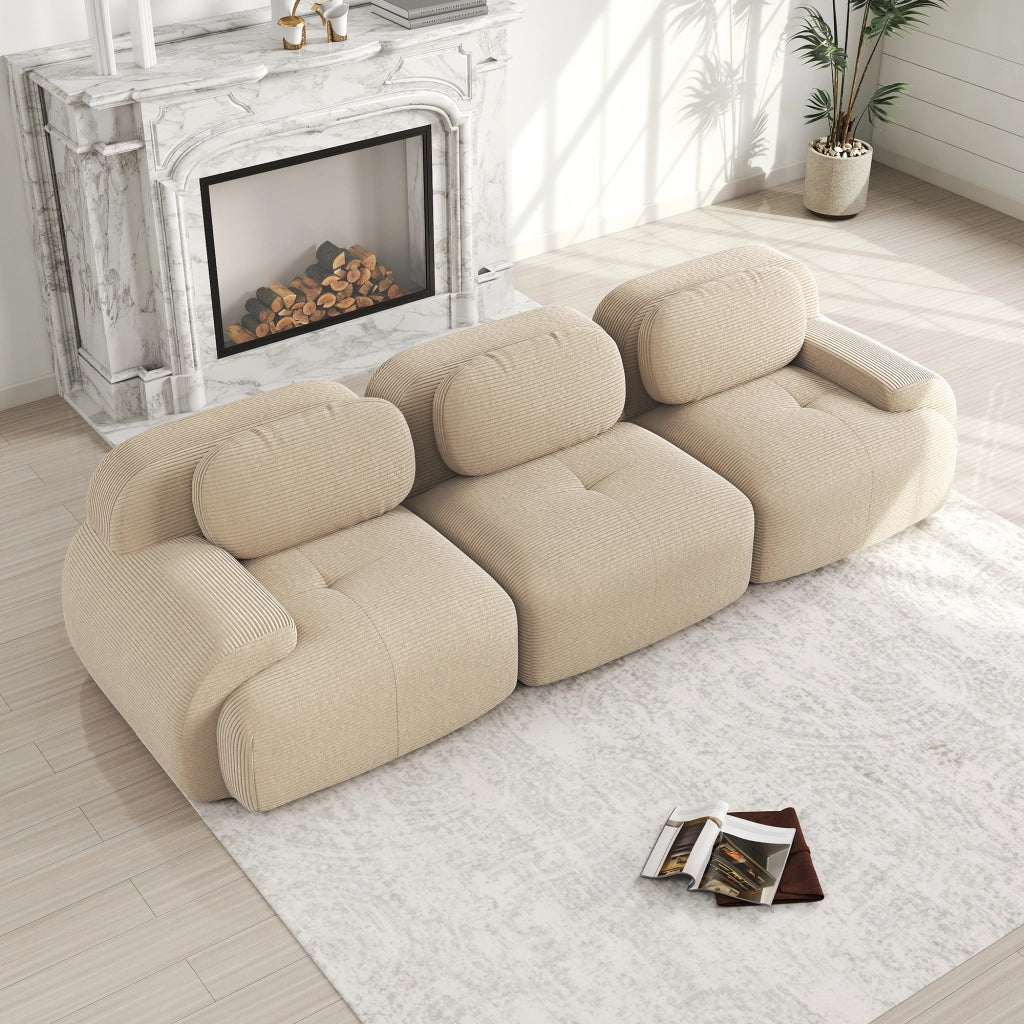 Divano modulare 3 posti - con braccioli ergonomici e base antiscivolo - in tessuto a coste - beige