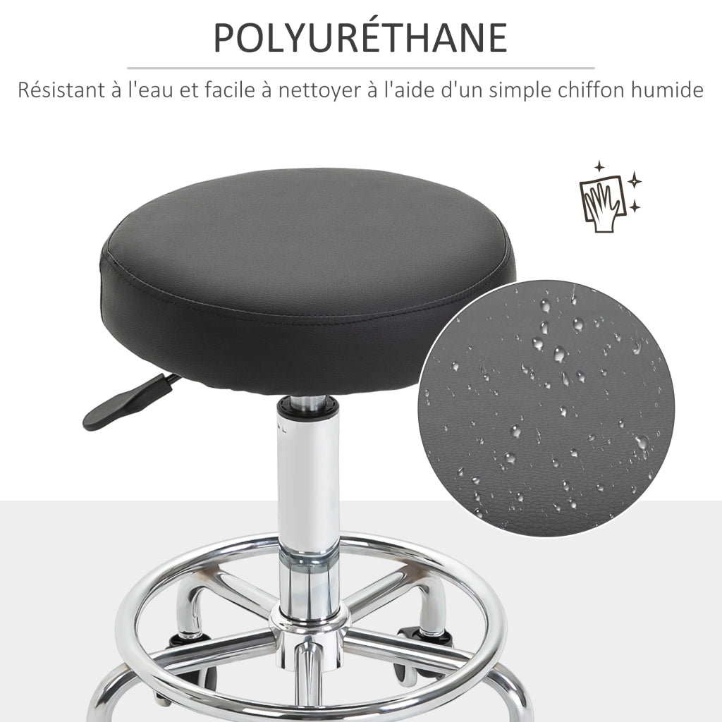 Sgabello girevole 360¡ã con rotelle ¨C Xylo ¨C altezza regolabile 50-64 cm, seduta imbottita, nero