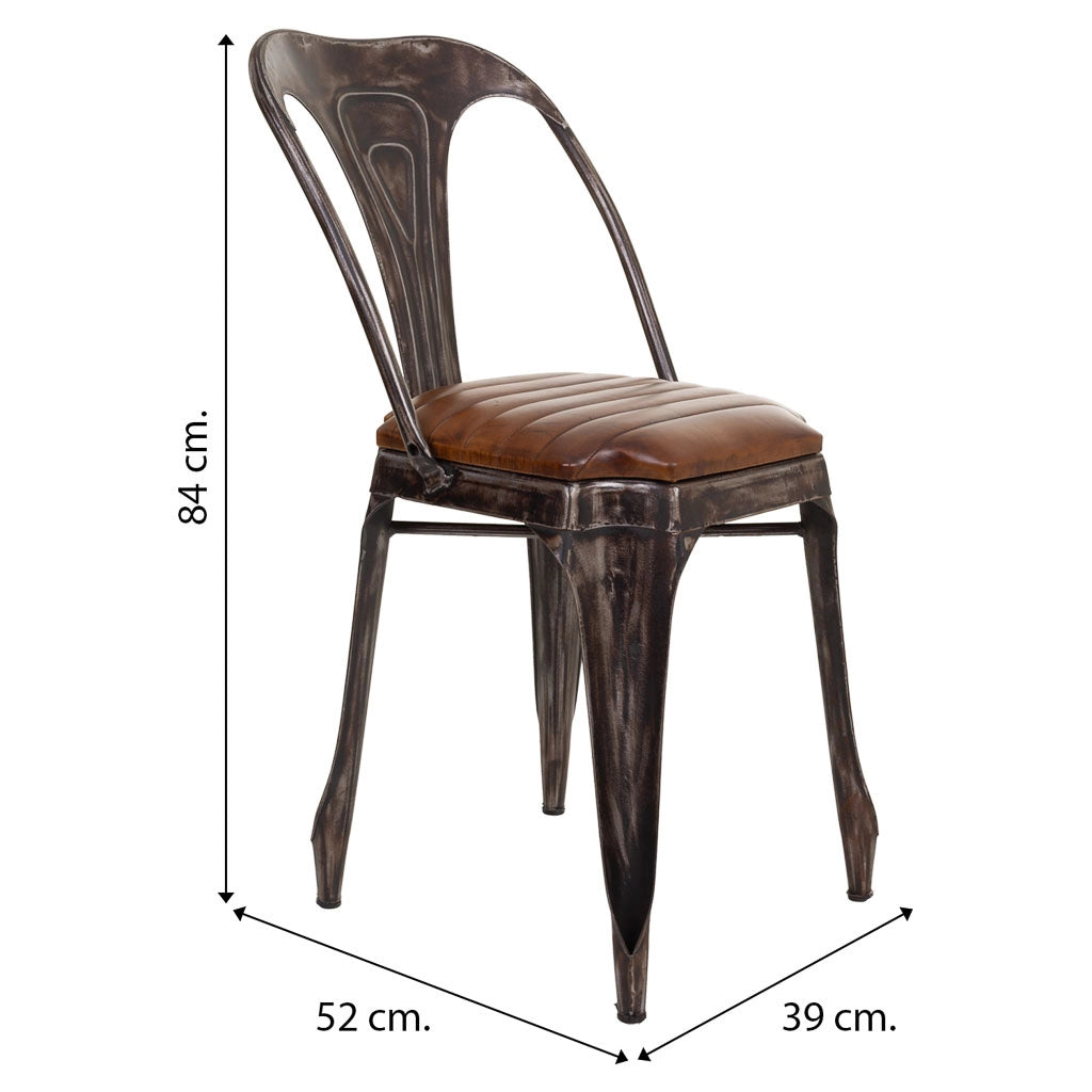 Sedia in metallo e pelle marrone 39x52x84h cm