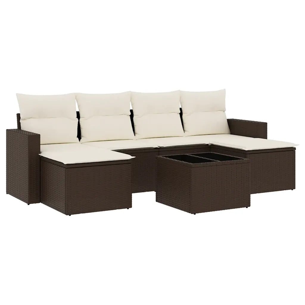 Set Divani da Giardino 7 pz con Cuscini Marrone in Polyrattan