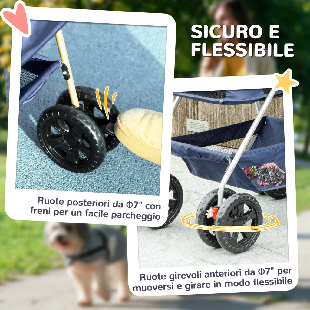 Passeggino per Cani 3 in 1 Pieghevole ¨C zephmum ¨C Blu