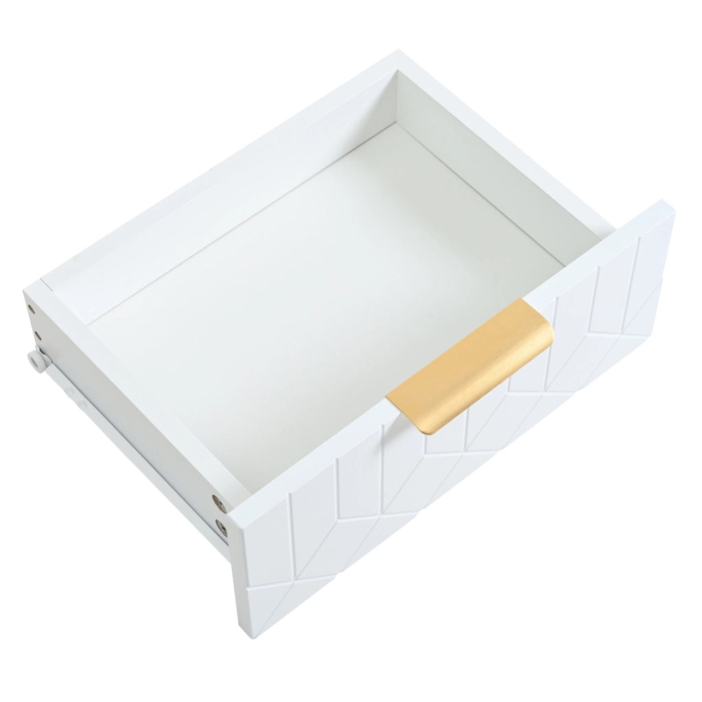 Tavolino consolle moderno con cassetti, struttura dorata e design elegante