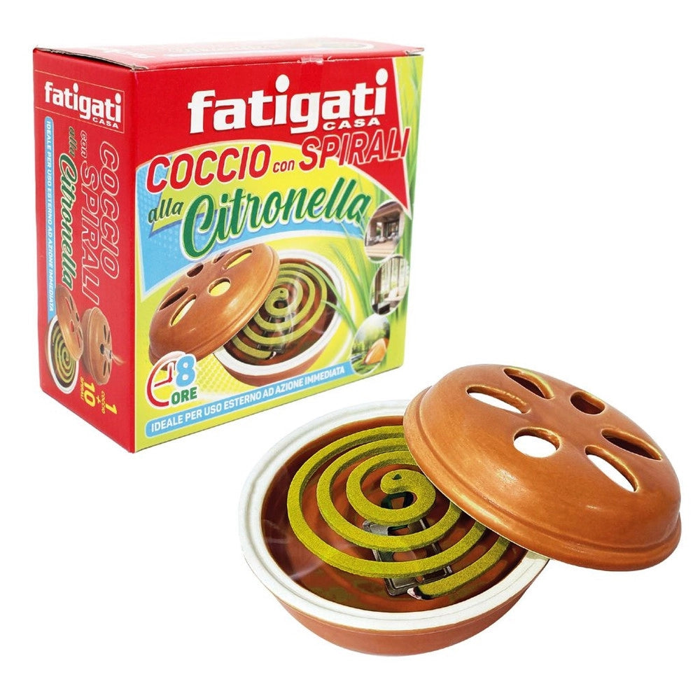 Trade Shop - Set 12pz Coccio In Ceramica Con 10 Spirali Alla Citronella Antizanzare 8 Ore 463244 -