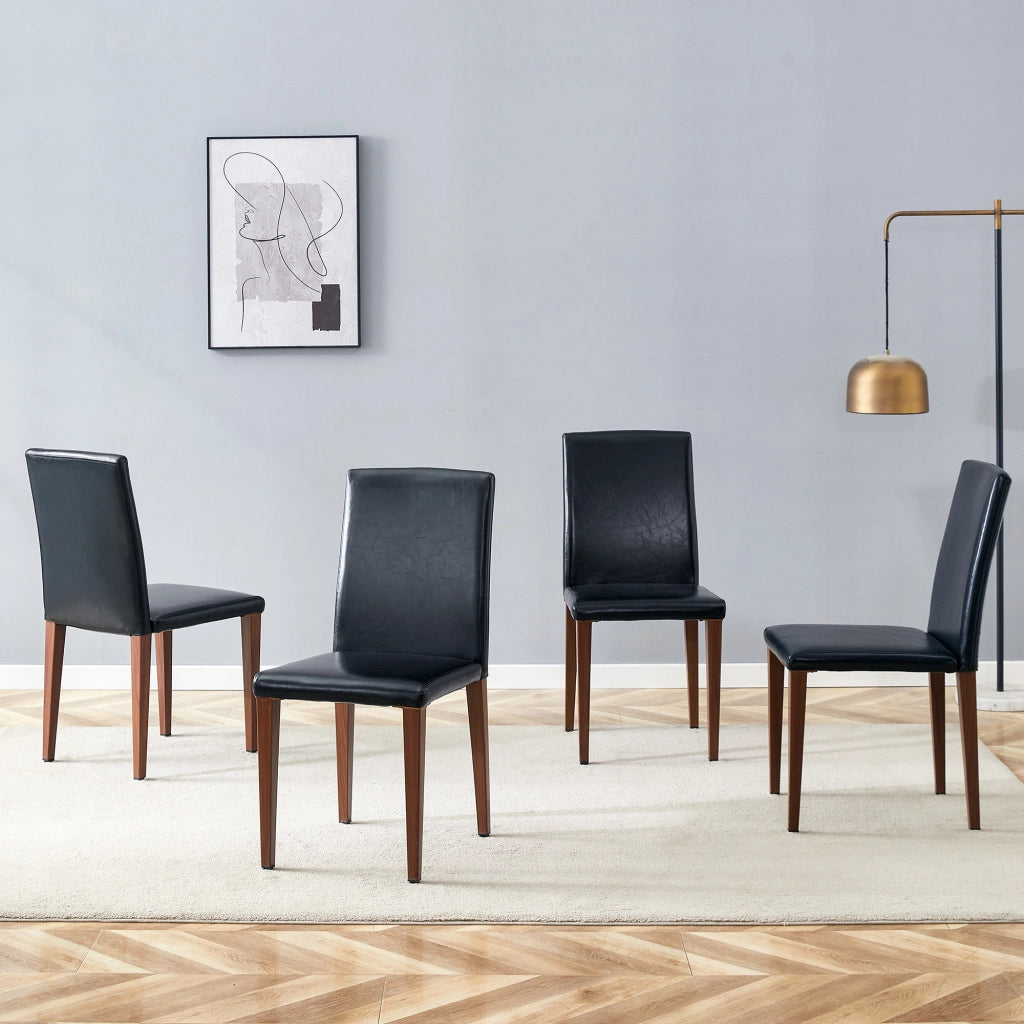 Set 4 Sedie da Pranzo ¨C MINIMAL ¨C Similpelle Nera, Gambe in Metallo Effetto Noce