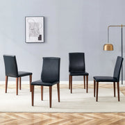 Set 4 Sedie da Pranzo ¨C MINIMAL ¨C Similpelle Nera, Gambe in Metallo Effetto Noce