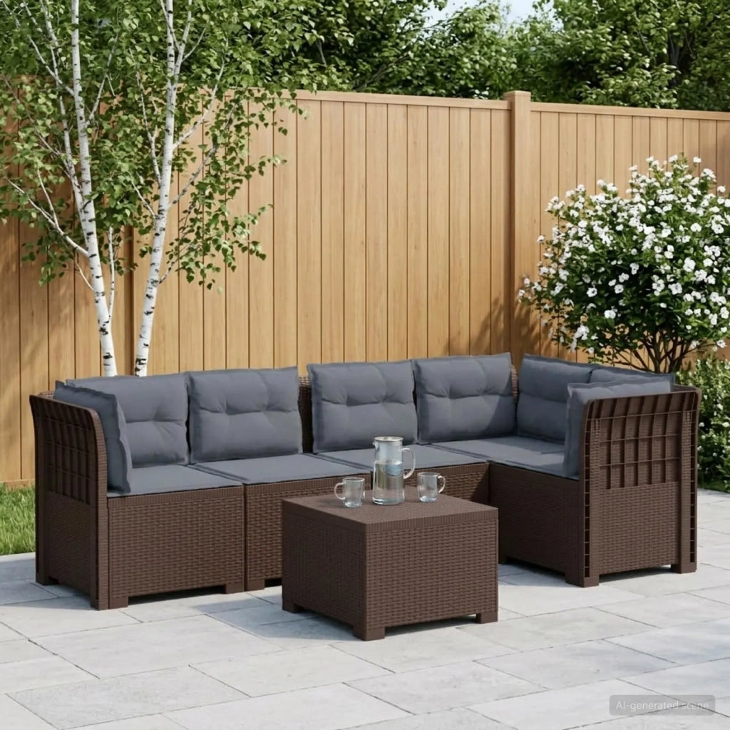 Divano da Giardino 5 Posti con Cuscini Stile Rattan PP Marrone 3444093