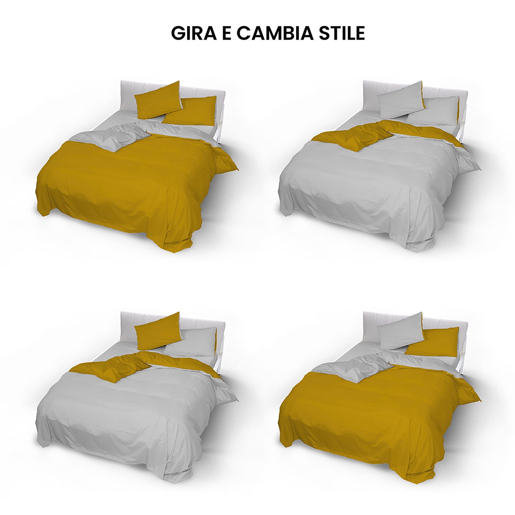 Copripiumino Singolo con Sacco e Federe Doubleface Senape/Grigio Chiaro