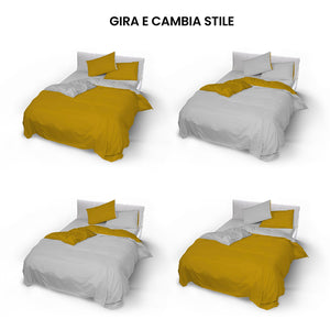 Copripiumino Singolo con Sacco e Federe Doubleface Senape/Grigio Chiaro