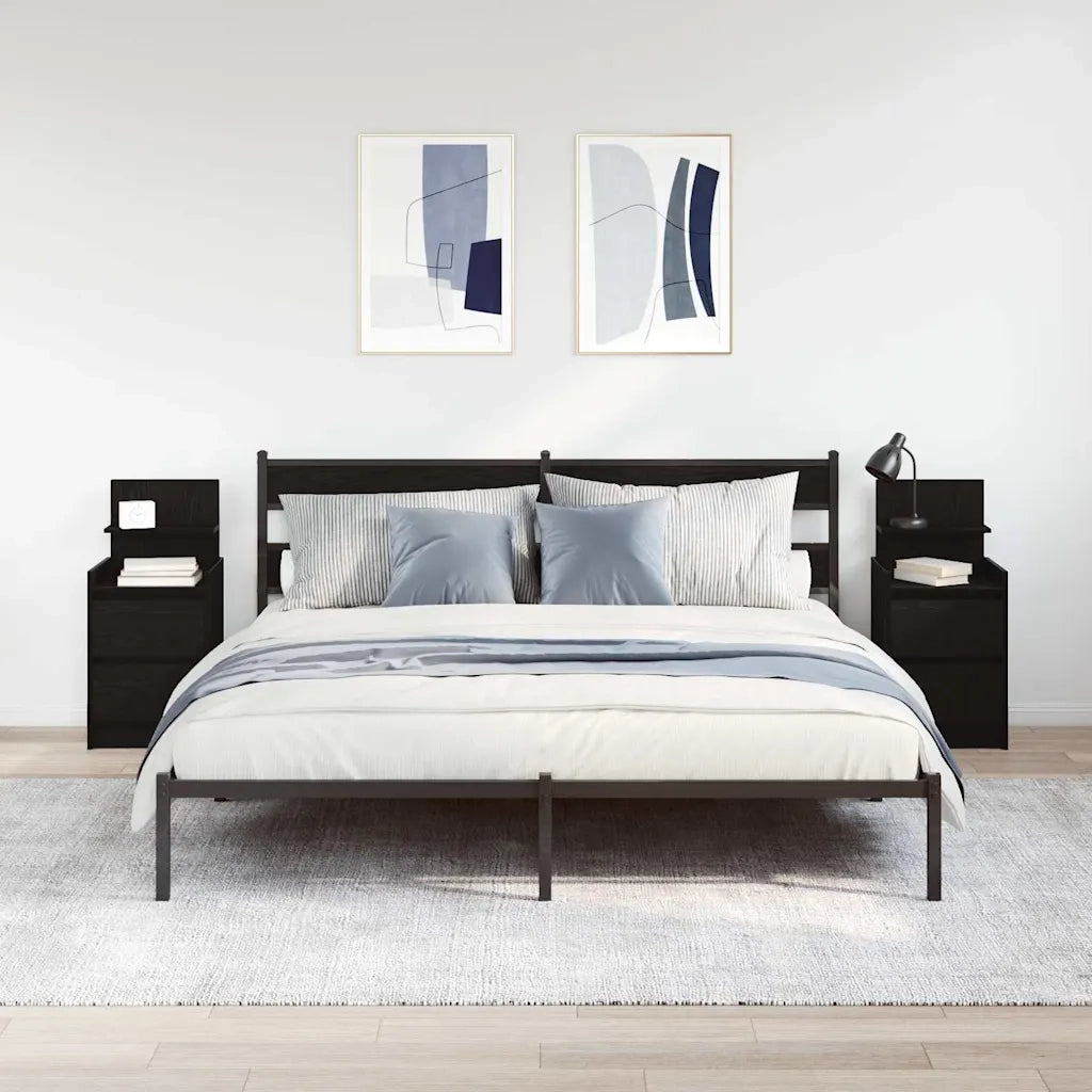 Set di 2 Comodini | Armadio da Notte | Mobiletto da notte con 2 Cassetti Rovere Nero 38x34x80 cm