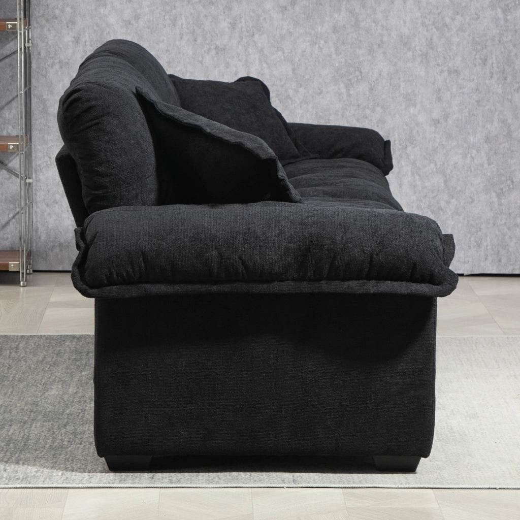 Divano diritto in chenille con cuscini a doppio strato e seduta profonda nero 214 × 89 × 93 cm