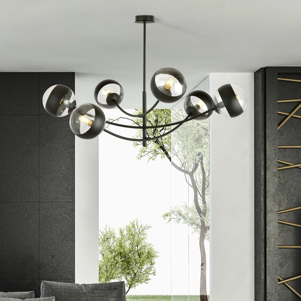 Lampadario Emibig Hunter 6xE14 nero/vetro trasparente