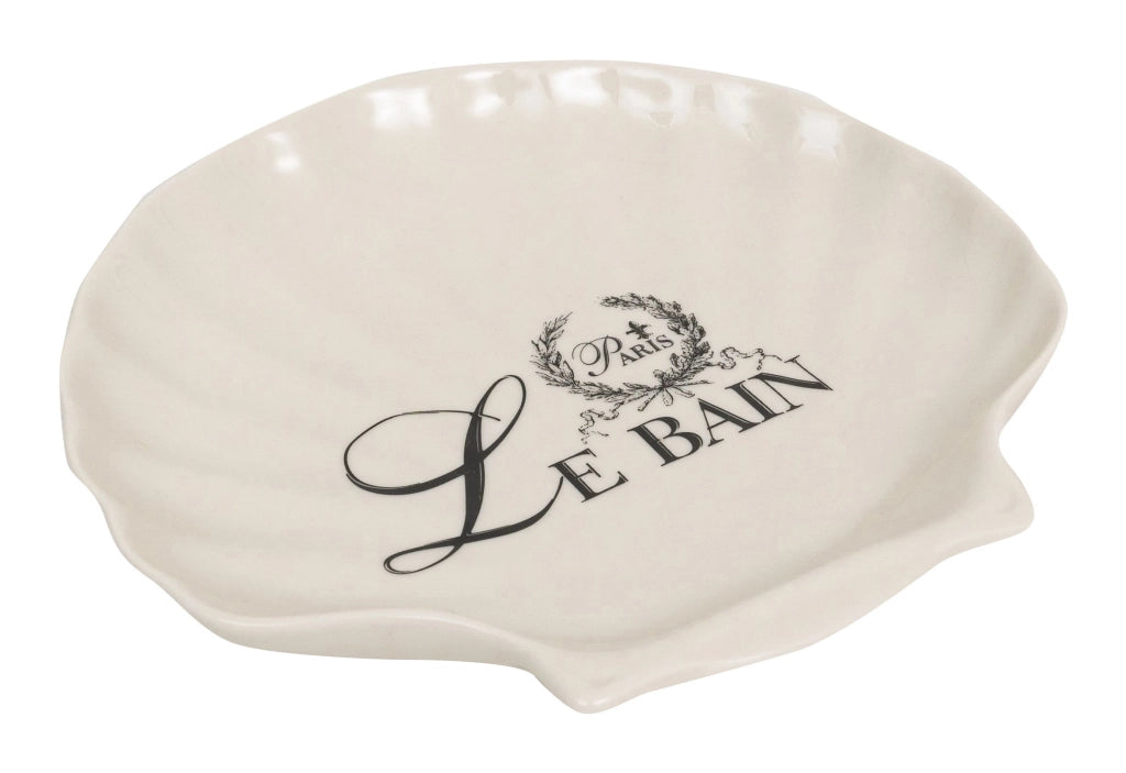 Biscottini Porta saponetta svuota tasche in porcellana bianca decorata "Le Bain Paris" L20xPR19xH3,8 cm