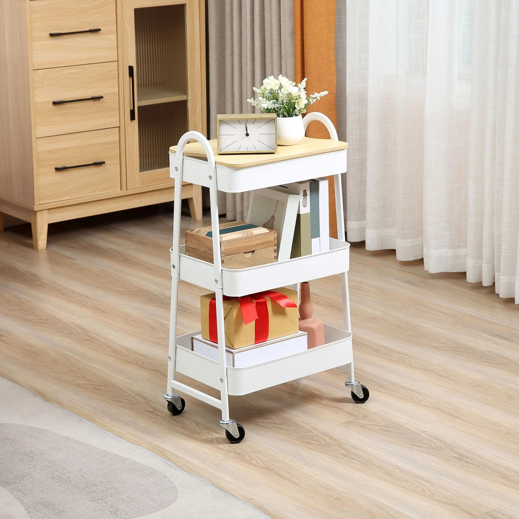 CARRELLO CUCINA 3 RIPIANI CON COPERCHIO 45x31x79,4 cm ACCIAIO BIANCO