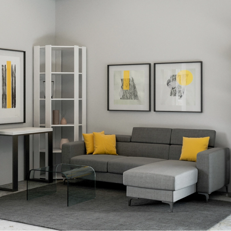 Composizione Libreria Kato Angolo 6 Ripiani 2 fianchi + 2 fasce retro - Bianco Frassino,B