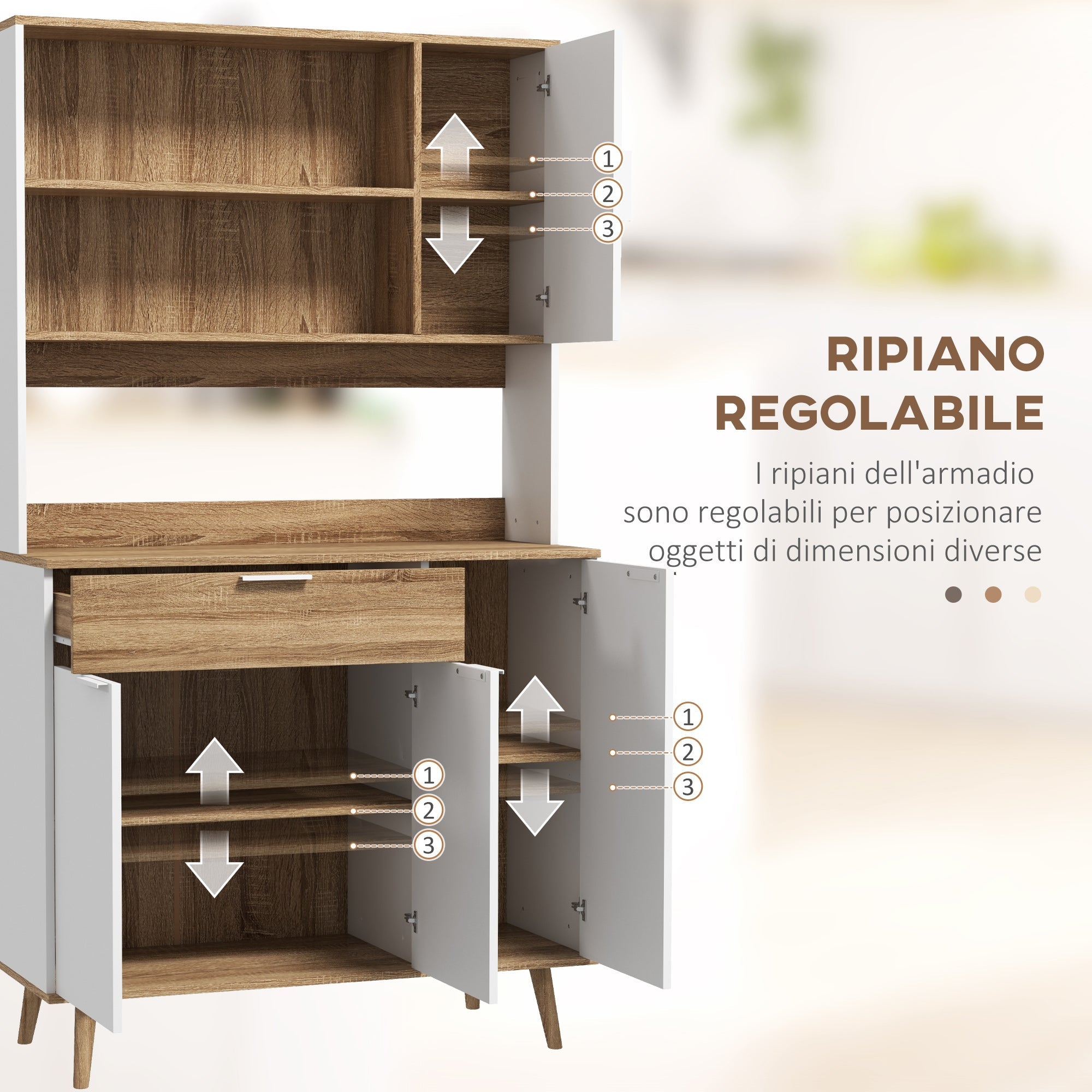 Credenza da Cucina 98x39x180 cm in Legno Truciolare Bianco e Legno