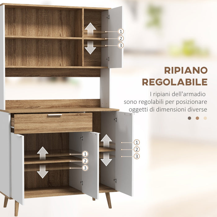 Credenza da Cucina 98x39x180 cm in Legno Truciolare Bianco e Legno