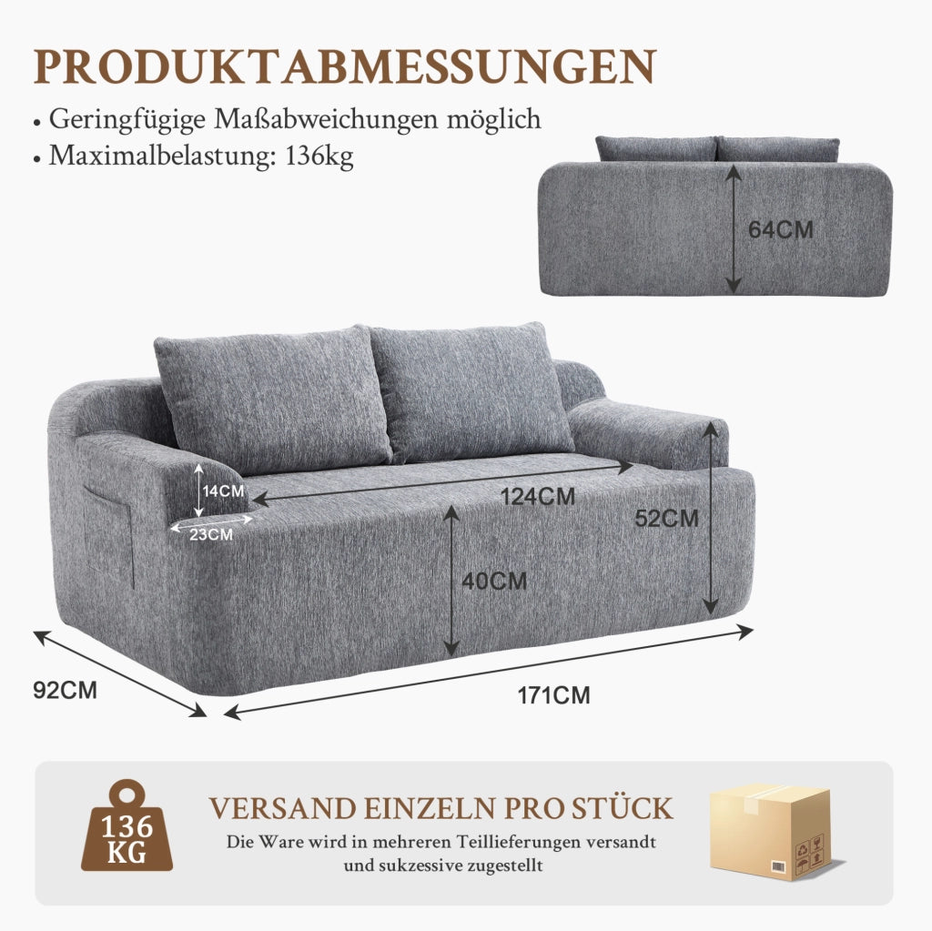 Divano convertibile in tessuto con cuscini, grigio, 68 x 45,5 x 68 cm