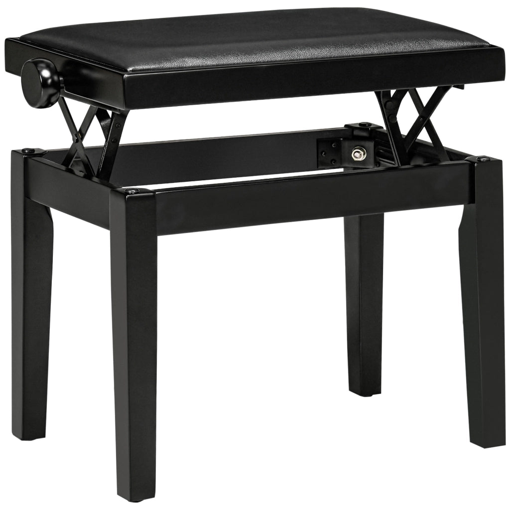 Sgabello da pianoforte, regolabile in altezza, lucido, similpelle, legno ¨C zephmum ¨C nero, 63x33x56cm