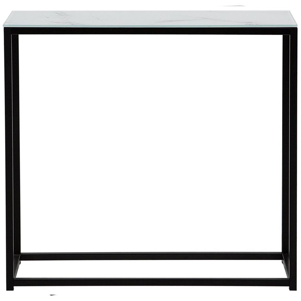 Consolle Effetto Marmo Bianco Piano In Vetro Temperato Base In Metallo Nero Glam Moderno Soggiorno Camera Da Letto Corridoio