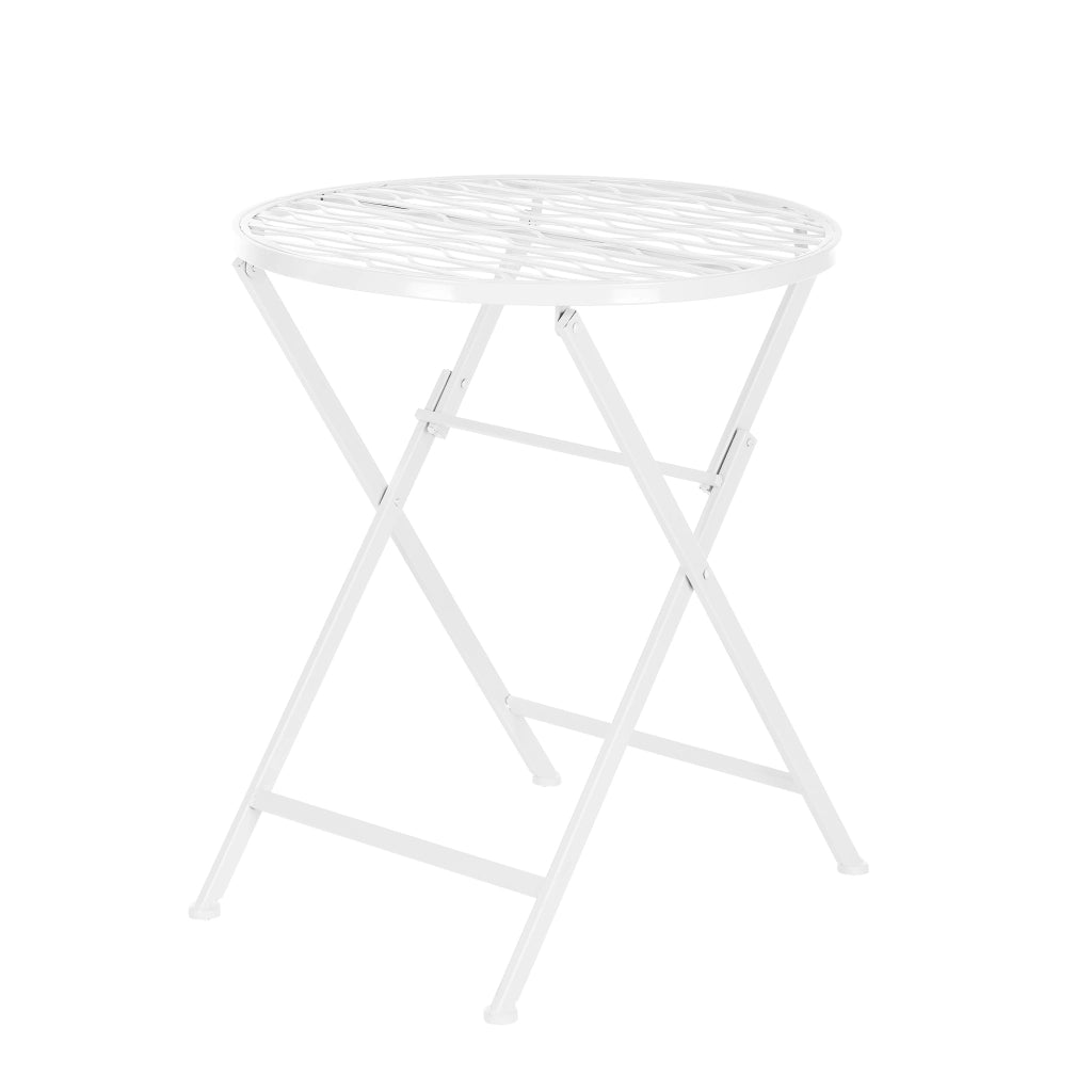 Set Bistrot Biella da Esterno con Tavolo Rotondo e 2 Sedie in Metallo Decorativo - Bianco [en.casa]