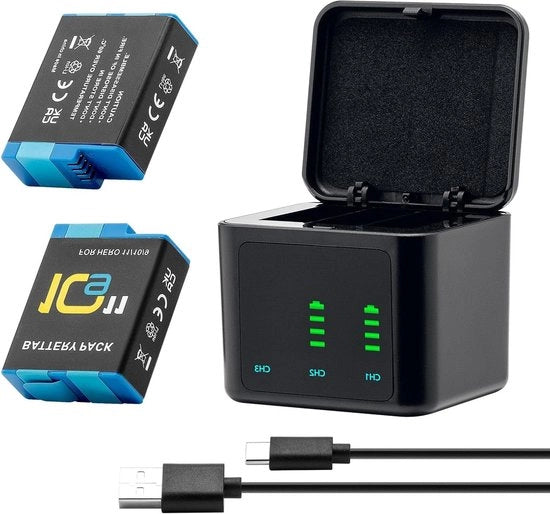 Set di batterie ricaricabili (2000 mAh 2-pack) con adattatori USB per GoPro Hero - Kit di 2 batterie e 1 caricabatterie
