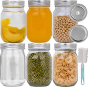 Set di 6 contenitori di vetro per conserva da 500 ml con coperchi chiusi a ermeticità, contenitori di scorta per miele, marmellata, fagioli, bicchieri di vetro per bibite e coperchio con foro di erogazione