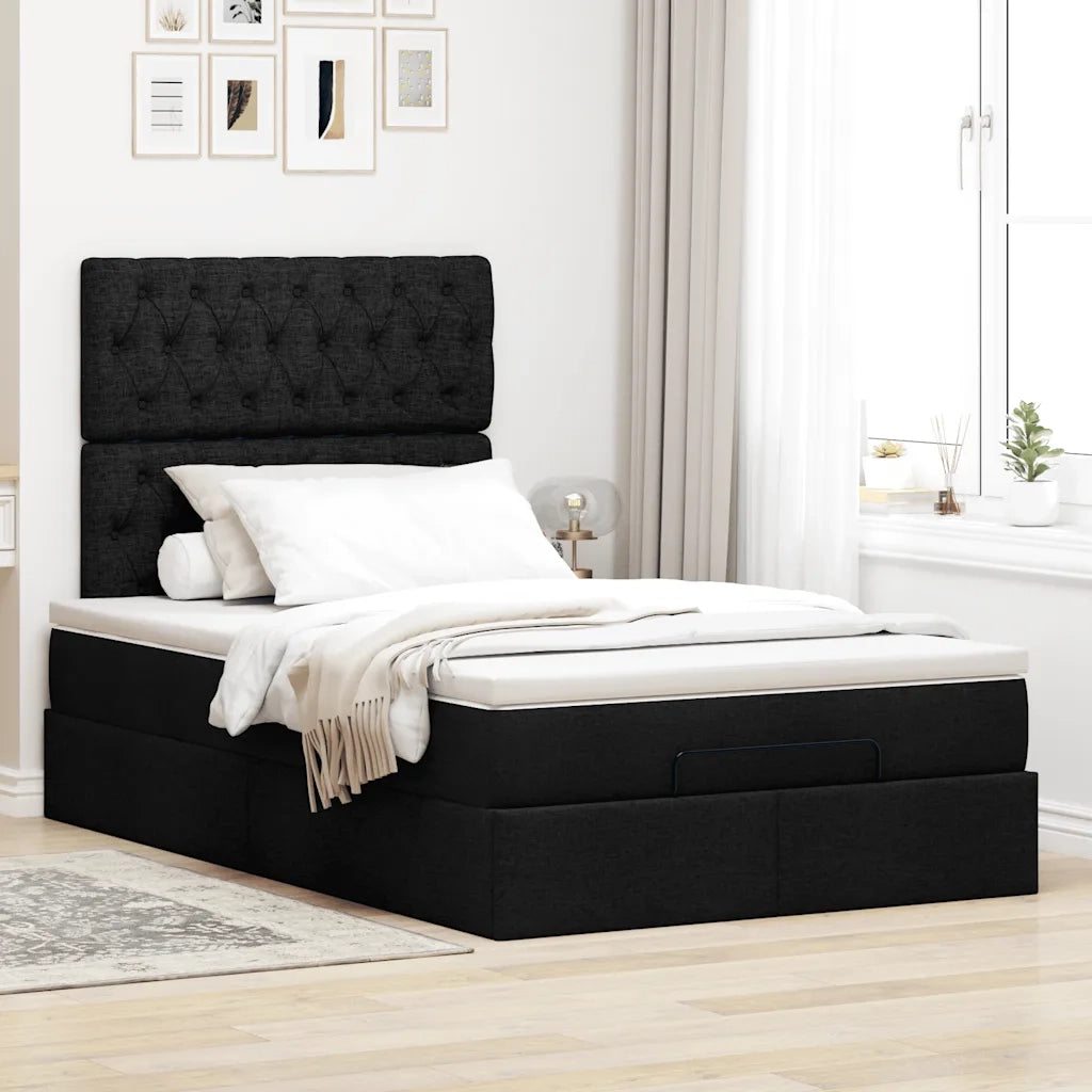 Struttura Letto Pouf con Materasso Nero 120x200 cm in Tessuto 3313232