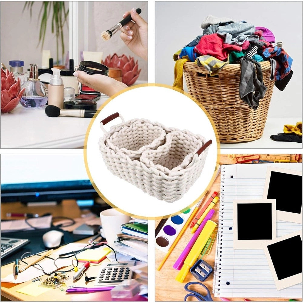 Trade Shop - Set 3 Cestini Intrecciati In Corda Cesto Portaoggetti Organizza Decora Casa 10634 -