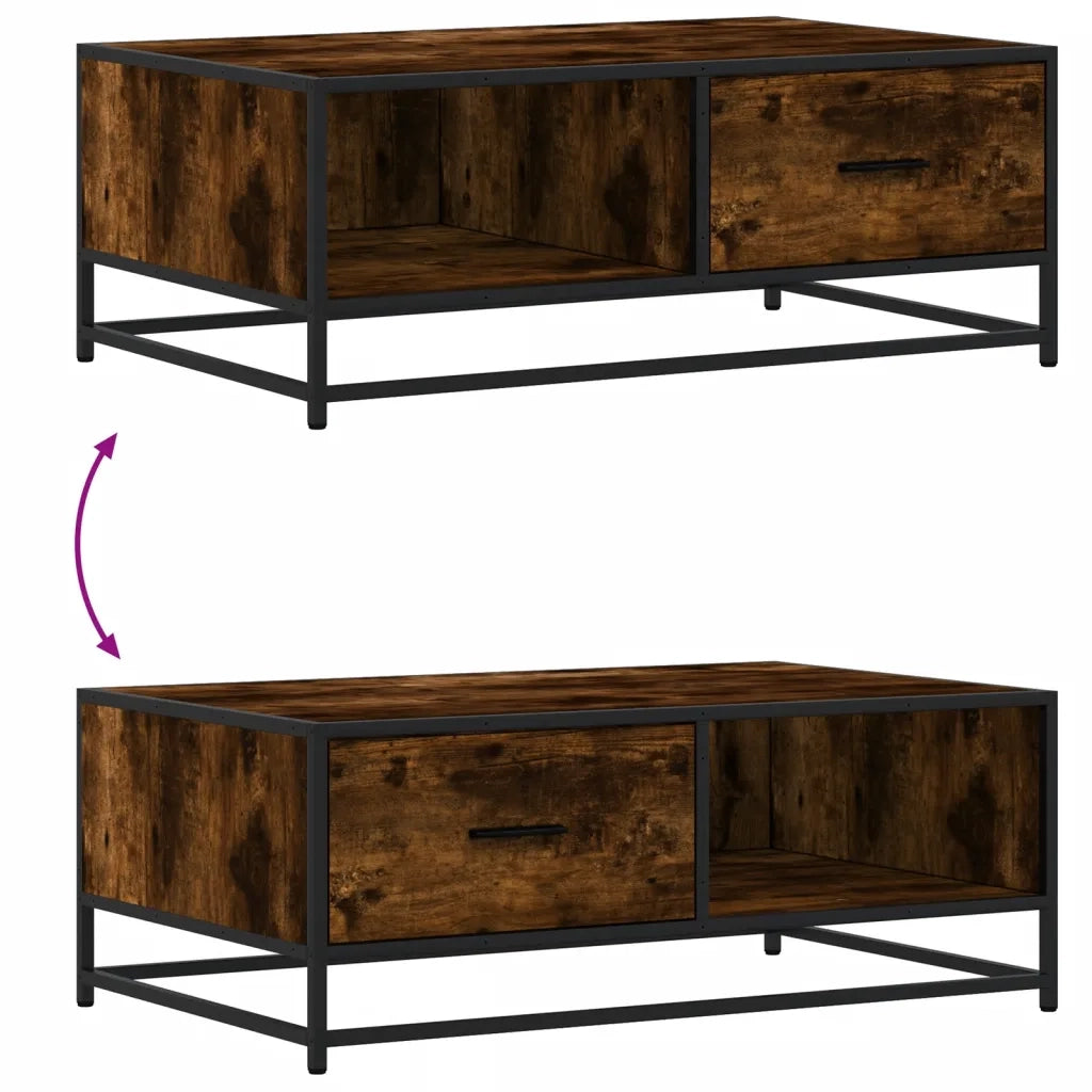 Tavolino da salotto | Tavolino da caff¨¨ | Tavolino da Soggiorno Rovere Fumo 90x57x35 cm in Legno Multistrato e Metallo