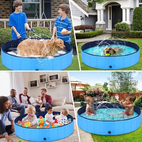 Piscina per Animali da Giardino con Vasca per Cani - 80 cm di Diametro - Materiale Rigido in Plastica - PVC - Esterno - Blu