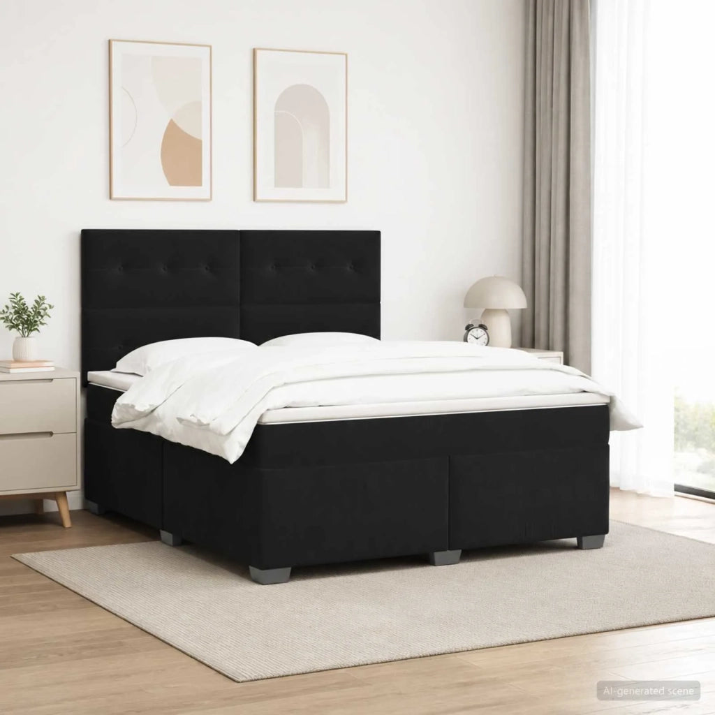 Letto box spring con materasso Nero 140 x 190 cm Velluto 3455104