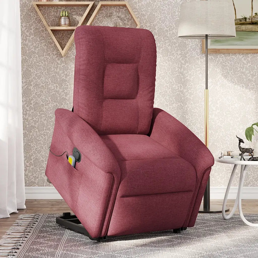 vidaXL Poltrona Alzapersona Massaggio Reclinabile Rosso Vino Tessuto