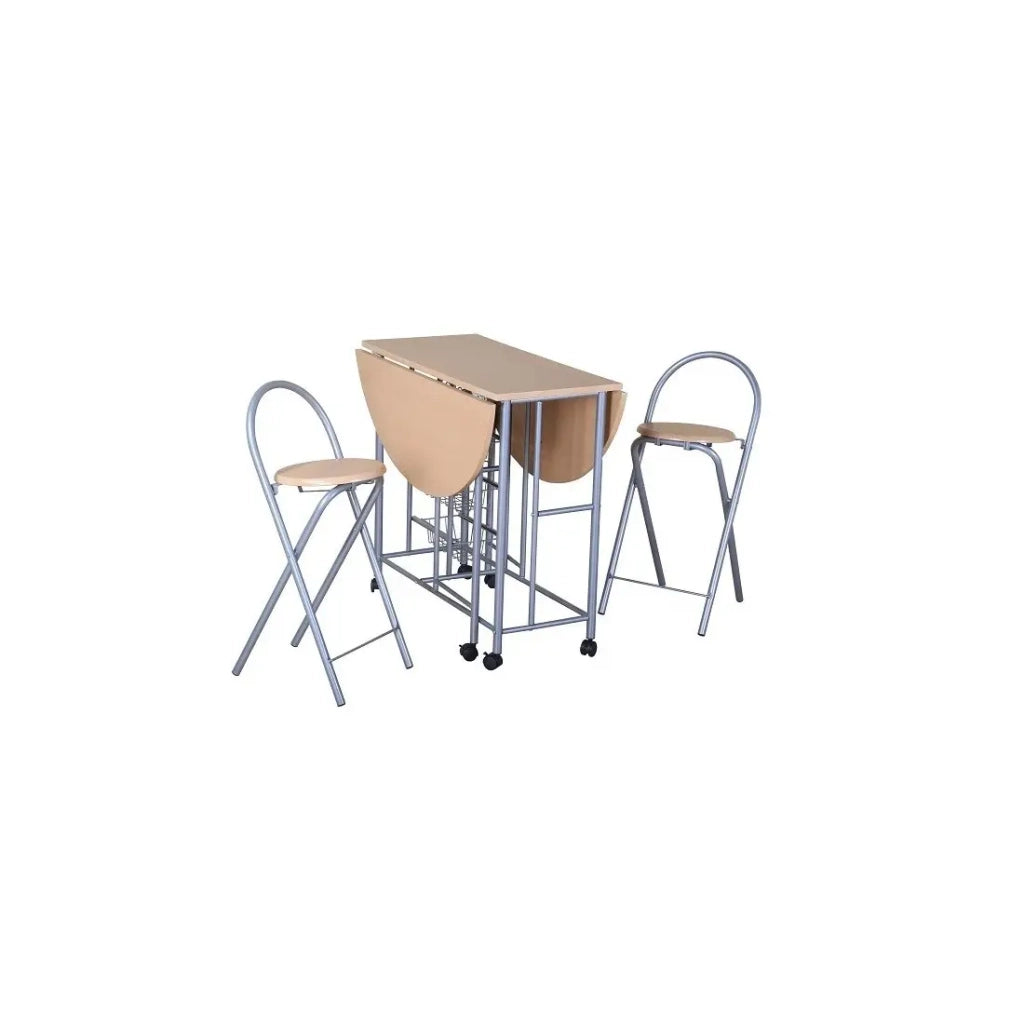Set pieghevole con tavolo rotondo e 2 sedie. Collezione BETA. Ideale per piccoli spazi.