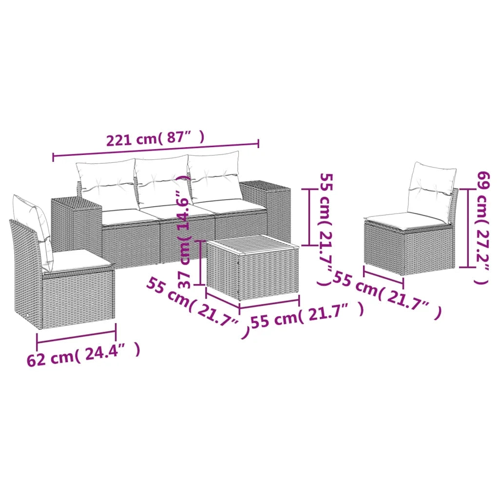 Set Divano da Giardino 6 pz con Cuscini Grigio in Polyrattan 3257719