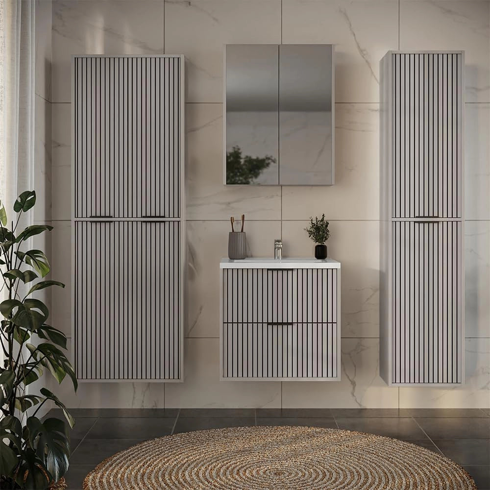 Specchio contenitore bagno Ruford, Cachemire, 60 x 75.8 cm con 3 scomparti chiusi, adatto per la conservazione salvaspazio di accessori da bagno