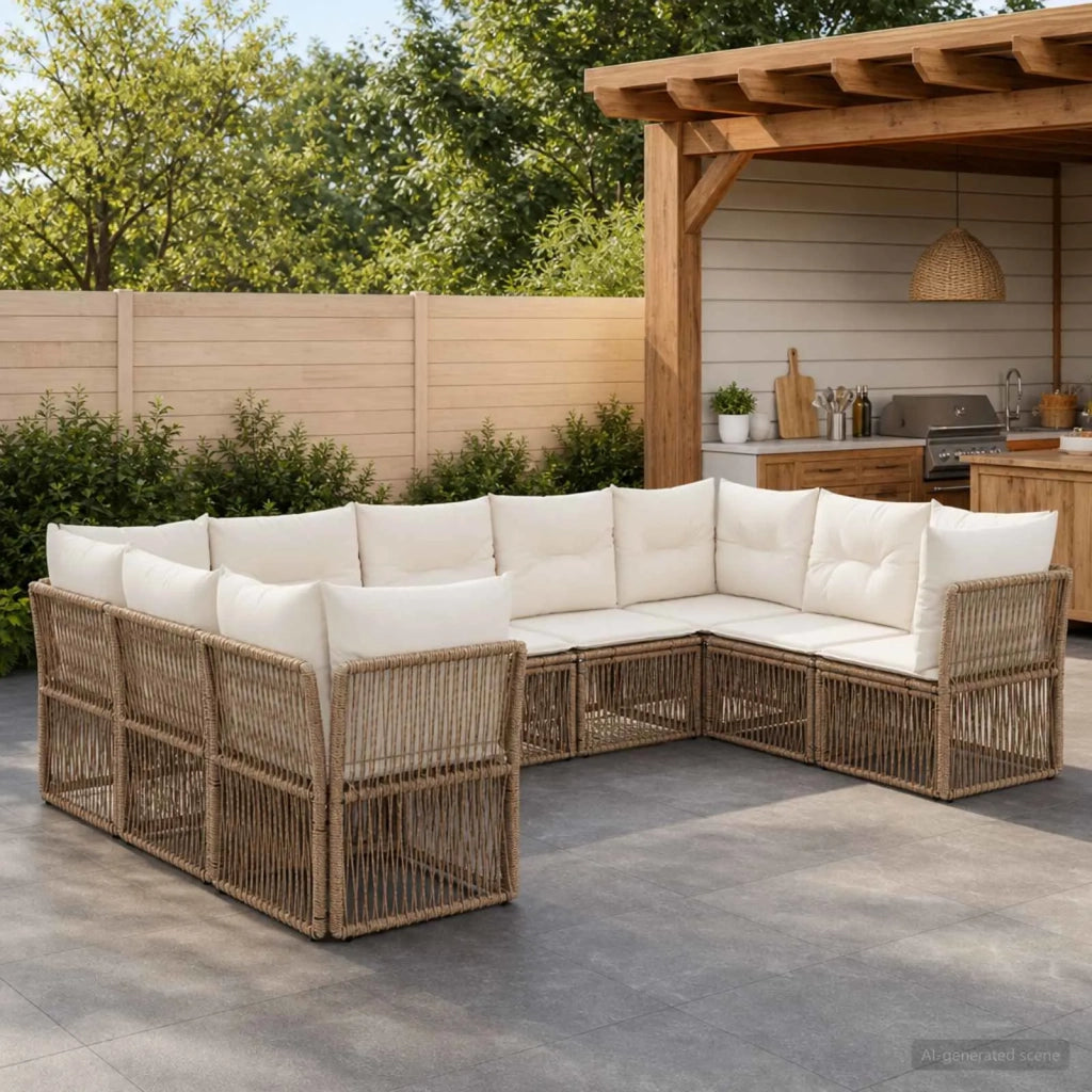 Set Divano da Giardino 9 pz Beige polyrattan 3434340