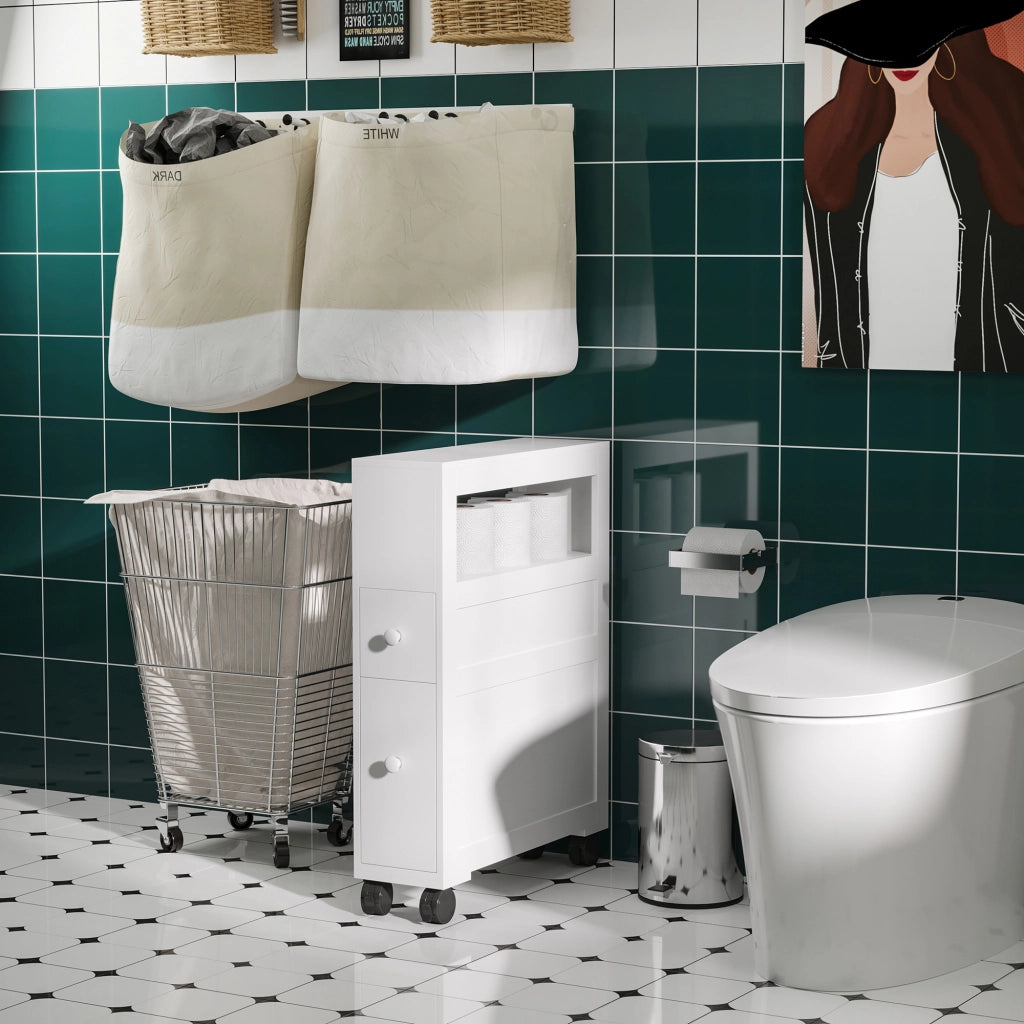 Mobile bagno con cassetti e ruote ¨C zephmum ¨C bianco 16x52x71,5 cm