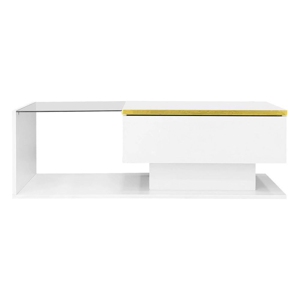 Tavolino da salotto con effetto LED e vetro ¨C MINIMAL ¨C Bianco lucido, 100 cm