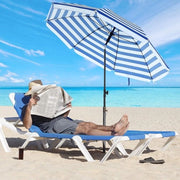 Parasole per spiaggia Ø 200 cm con protezione UV fino a UPF 50+, inclinabile e portatile, a strisce blu e bianche con rattan in fibra di vetro